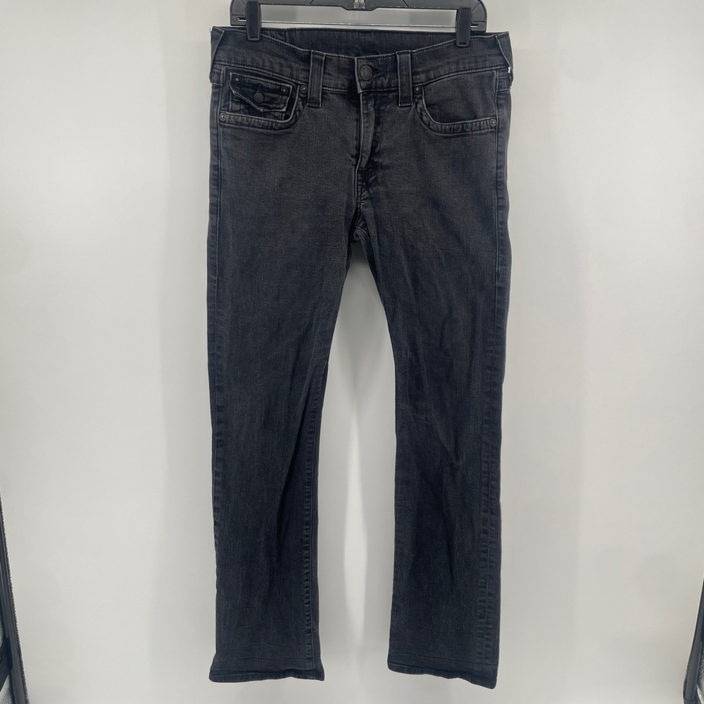 True Religion Ricky Jeans Mens 33 Black Relaxed Straight Leg Faded Denim USA